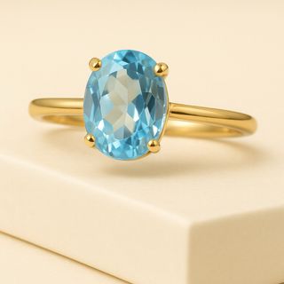 Anillo Exclusivo de Plata de Ley Baño Oro con Aguamarina   Estilo Boho de Lujo