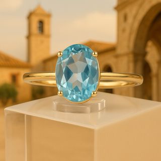 Anillo Exclusivo de Plata de Ley Baño Oro con Aguamarina   Estilo Boho de Lujo