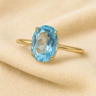 Anillo Exclusivo de Plata de Ley Baño Oro con Aguamarina   Estilo Boho de Lujo