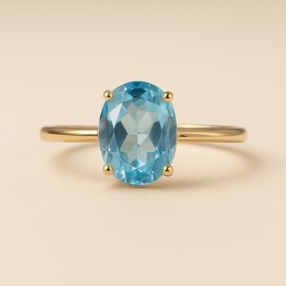 Anillo Exclusivo de Plata de Ley Baño Oro con Aguamarina   Estilo Boho de Lujo