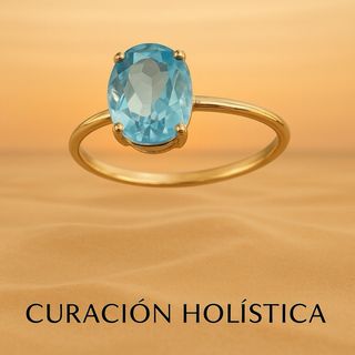 Anillo Exclusivo de Plata de Ley Baño Oro con Aguamarina   Estilo Boho de Lujo