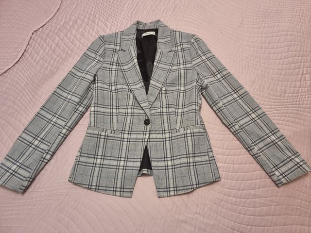 Blazer cuadros" Mango", azul-gris
