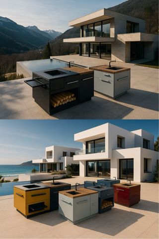 barbacoa , cocina exterior con ruedas personalizad