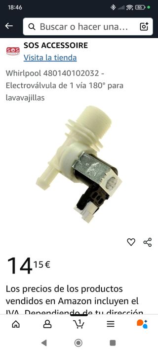 Electroválvula lavavajillas Válvula llenado