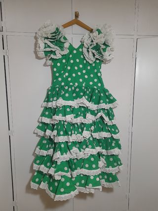 Traje Flamenca lunares verde blanco
