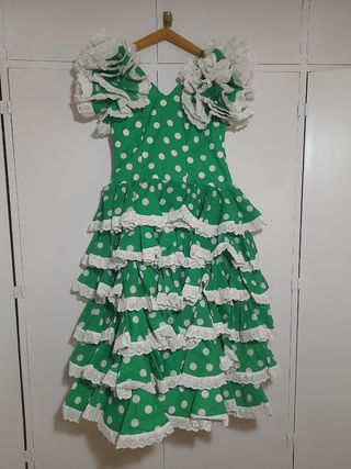 Traje Flamenca lunares verde blanco