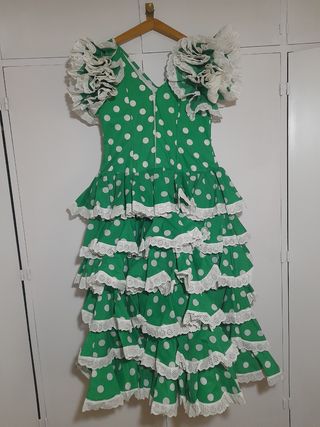 Traje Flamenca lunares verde blanco