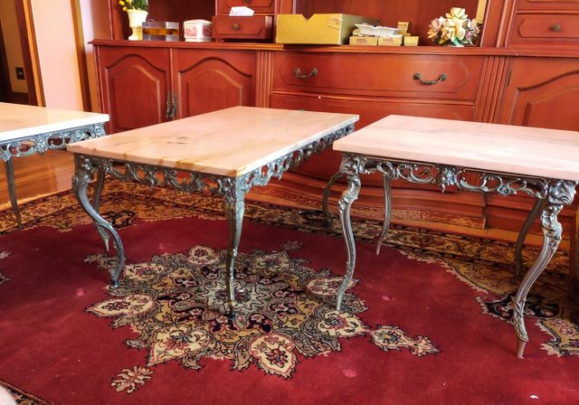 Juego de mesitas hierro forjado y marmol