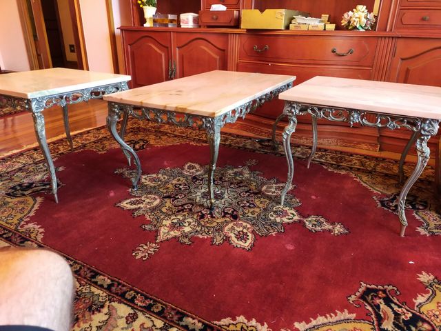 Juego de mesitas hierro forjado y marmol