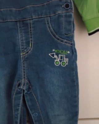 Salopette jeans + polo bimbo 9-12 mesi