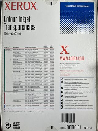 Transparencias para impresoras inkjet