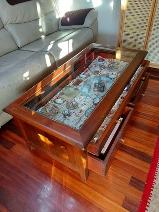 Mesa centro madera cristal vintage