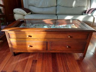 Mesa centro madera cristal vintage