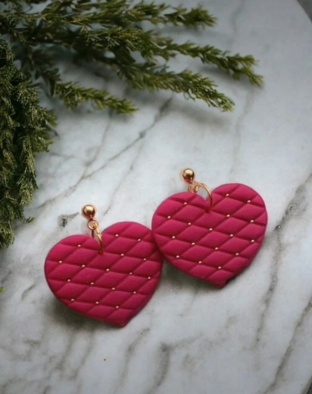 Pendientes corazón rosa-dorados