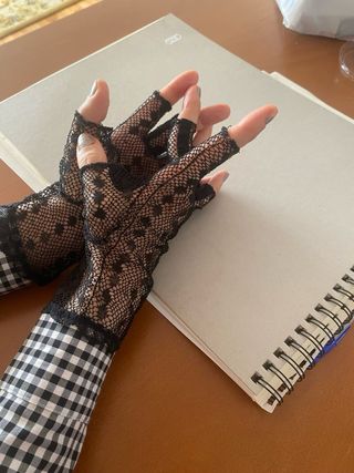 Guantes encaje de bolillos negro vintage