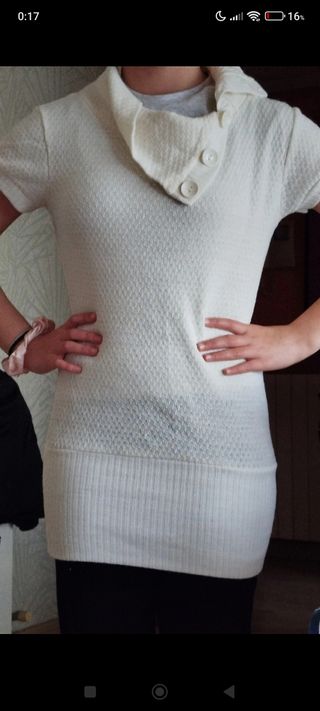 Jersey blanco cuello alto talla S