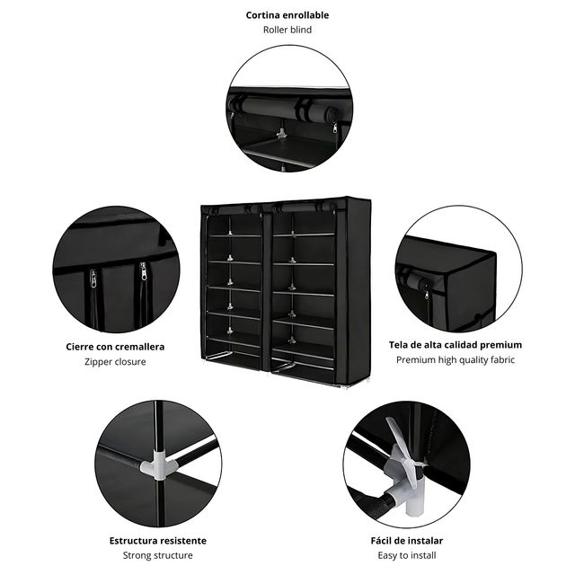 Zapatero compacto textil tubo metal varios niveles
