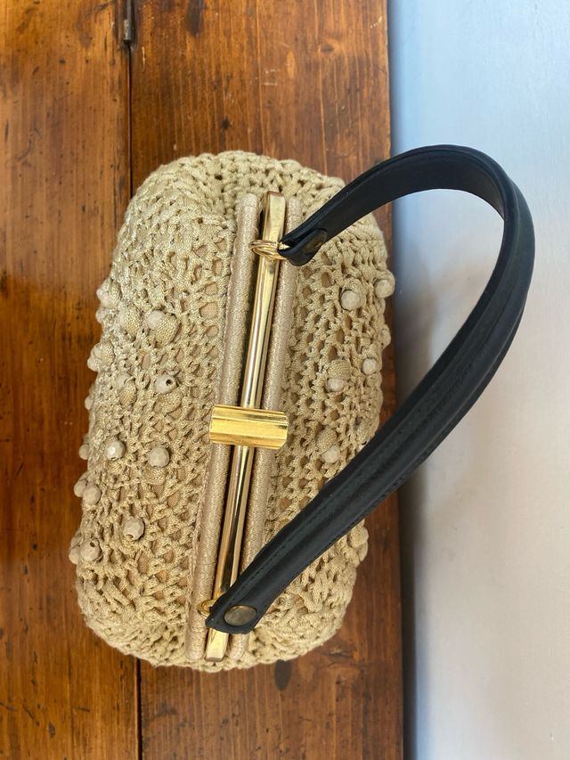Borsa a mano vintage beige e oro