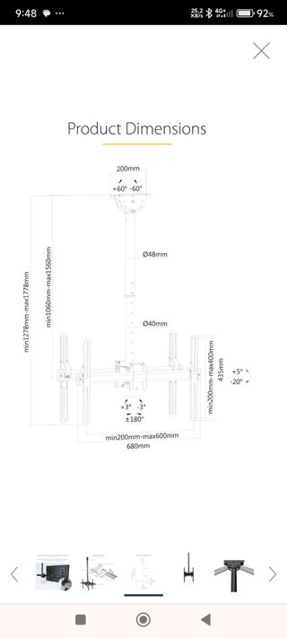 Soporte de techo para dos televisores:32a75 pulgad