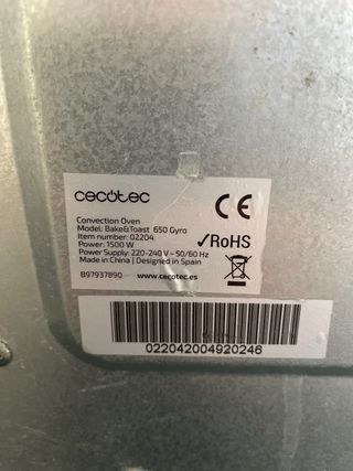 Horno sobremesa cecotec 30 litros
