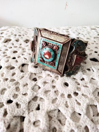 Pulsera Tibetana Plata turquesa y Ágata 