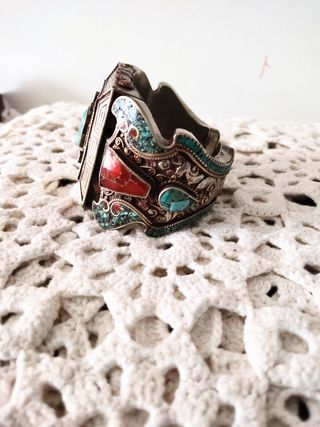 Pulsera Tibetana Plata turquesa y Ágata 