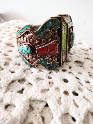 Pulsera Tibetana Plata turquesa y Ágata 