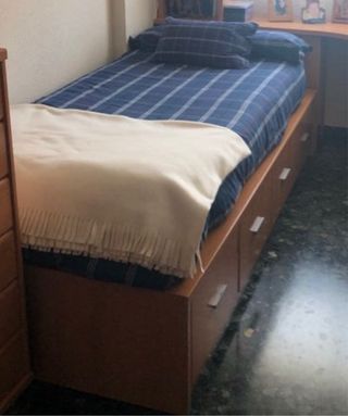 Cama de 90 cm madera maciza con cajonera + colchón