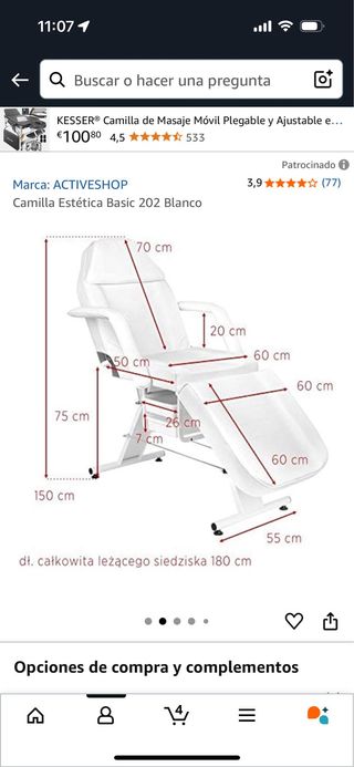 Camilla blanca de estetica basic 202