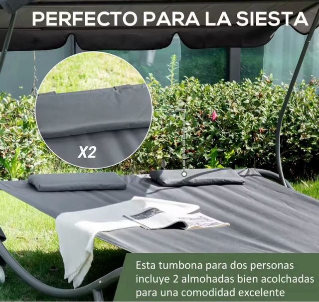 Lettino matrimoniale con pergola - grigio Prezzo solo per oggi