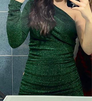 Vestido verde brillante manga larga