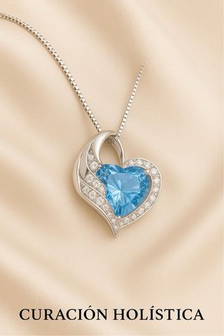 Collar Corazón de Aguamarina y Cuarzo Blanco en Plata de Ley  Joya Boho Exclusiva