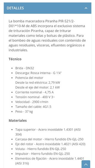 Bomba sumergible Sulzer Mod. Piranha