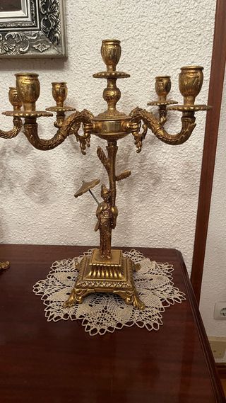 Conjunto reloj y candelabros Bronce y mármol