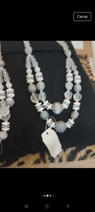 Collar 2 hileras bolas Gris Blanco
