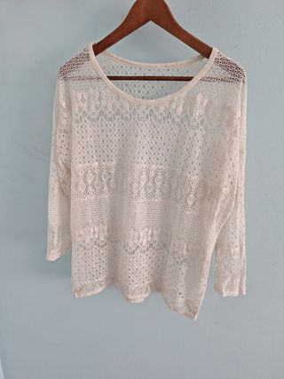 Blusa encaje blanco mujer