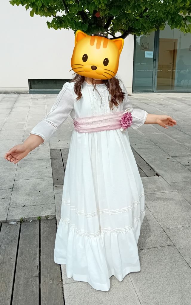 Vestido comunión niña crudo-rosa