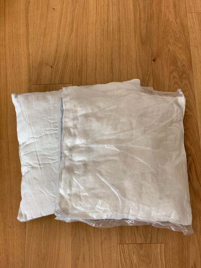 Almohadas algodón-lino, azul y blanco, nuevas