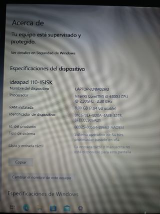 PC portátil Lenovo Ideapad 110-15ISK (DESCRIPCIÓN)