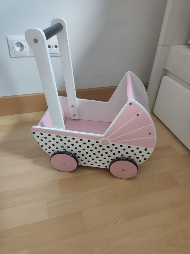 Carro madera bebé niña - Rosa