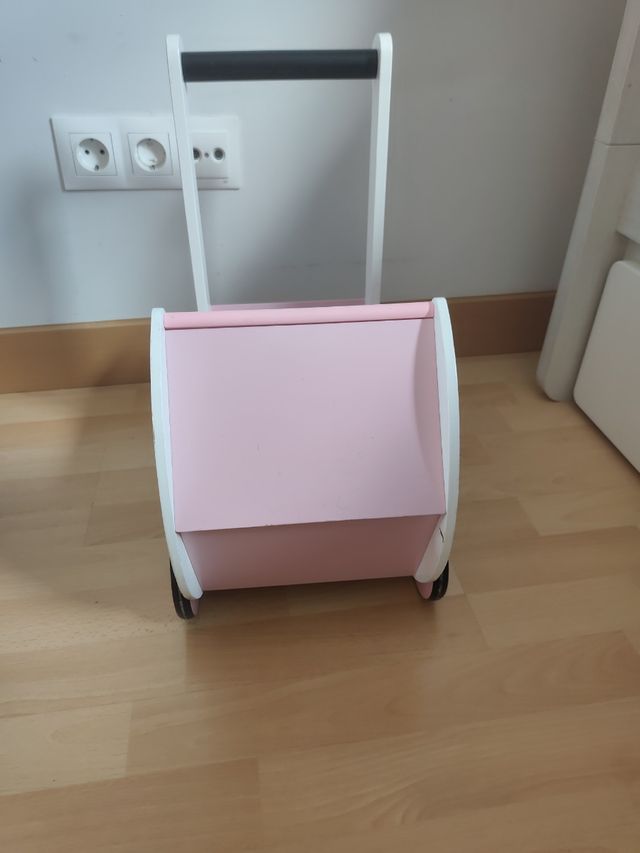 Carro madera bebé niña - Rosa