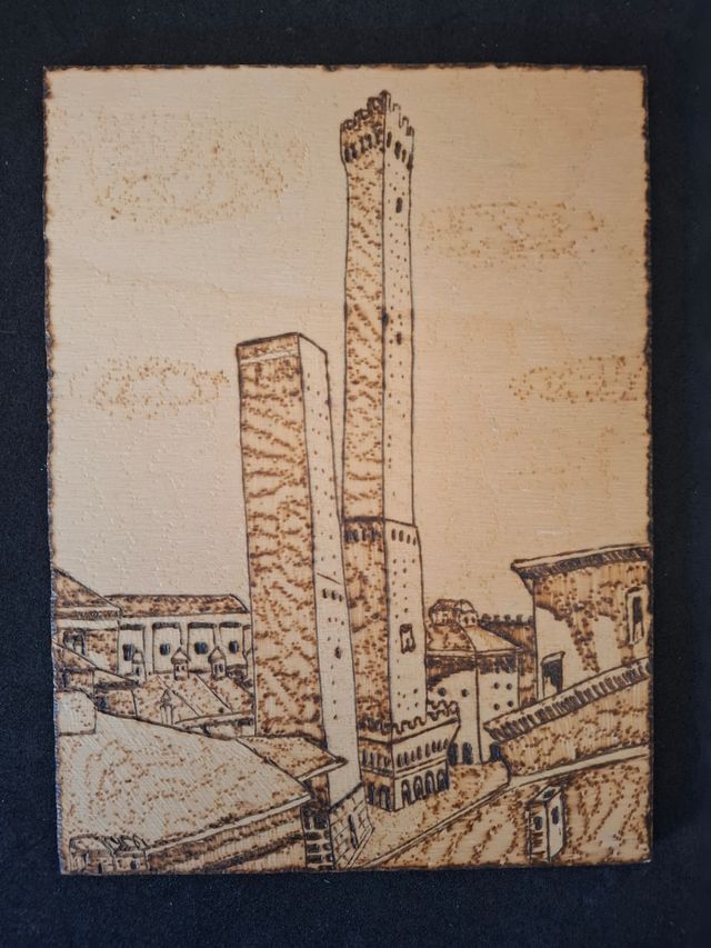Quadro Pirografato A Mano.  Bologna
