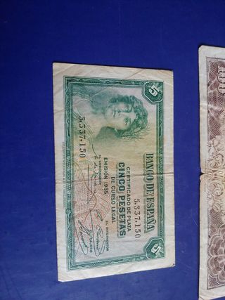 Billetes 100 y 5 pesetas (España)