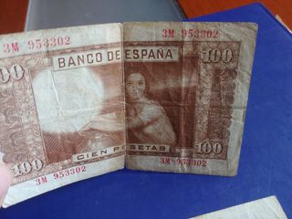 Billetes 100 y 5 pesetas (España)