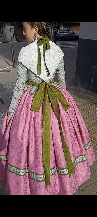 Traje Fallera Adolescente - Verde & Rosa Talla S