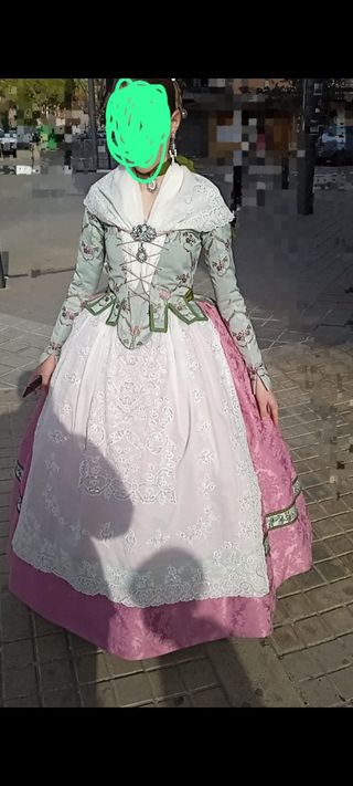 Traje Fallera Adolescente - Verde & Rosa Talla S