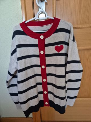 Chaqueta rayas mujer - beige, azul marino y rojo