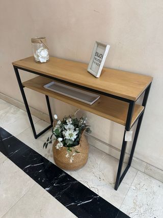 Consola doble balda en hierro y madera