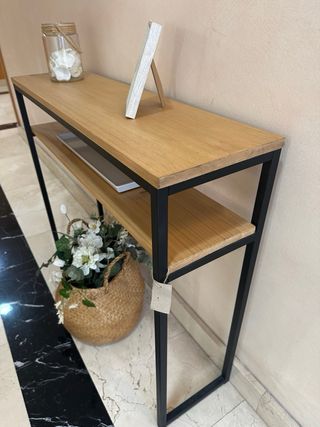 Consola doble balda en hierro y madera
