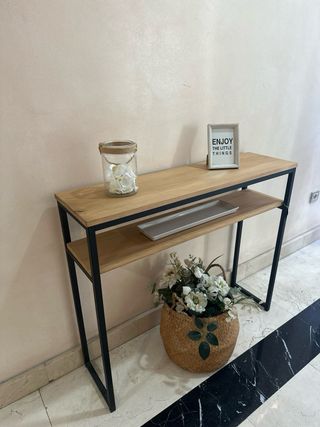 Consola doble balda en hierro y madera